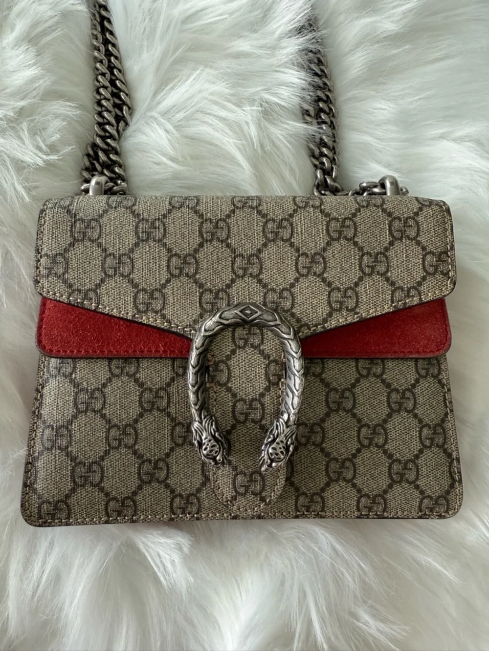 Gucci: GG Canvas and Red Suede Mini Dionysus Shoulder Bag AUTHENTIC - Picture 7 of 16